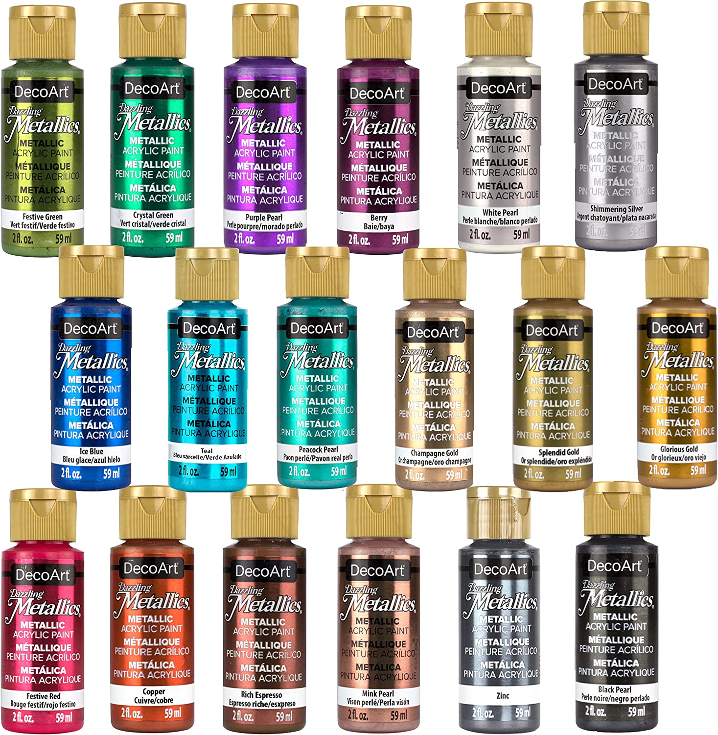 DecoArt Dazzling Metallics - 18 Pack Sample Set - 59ml Bottles