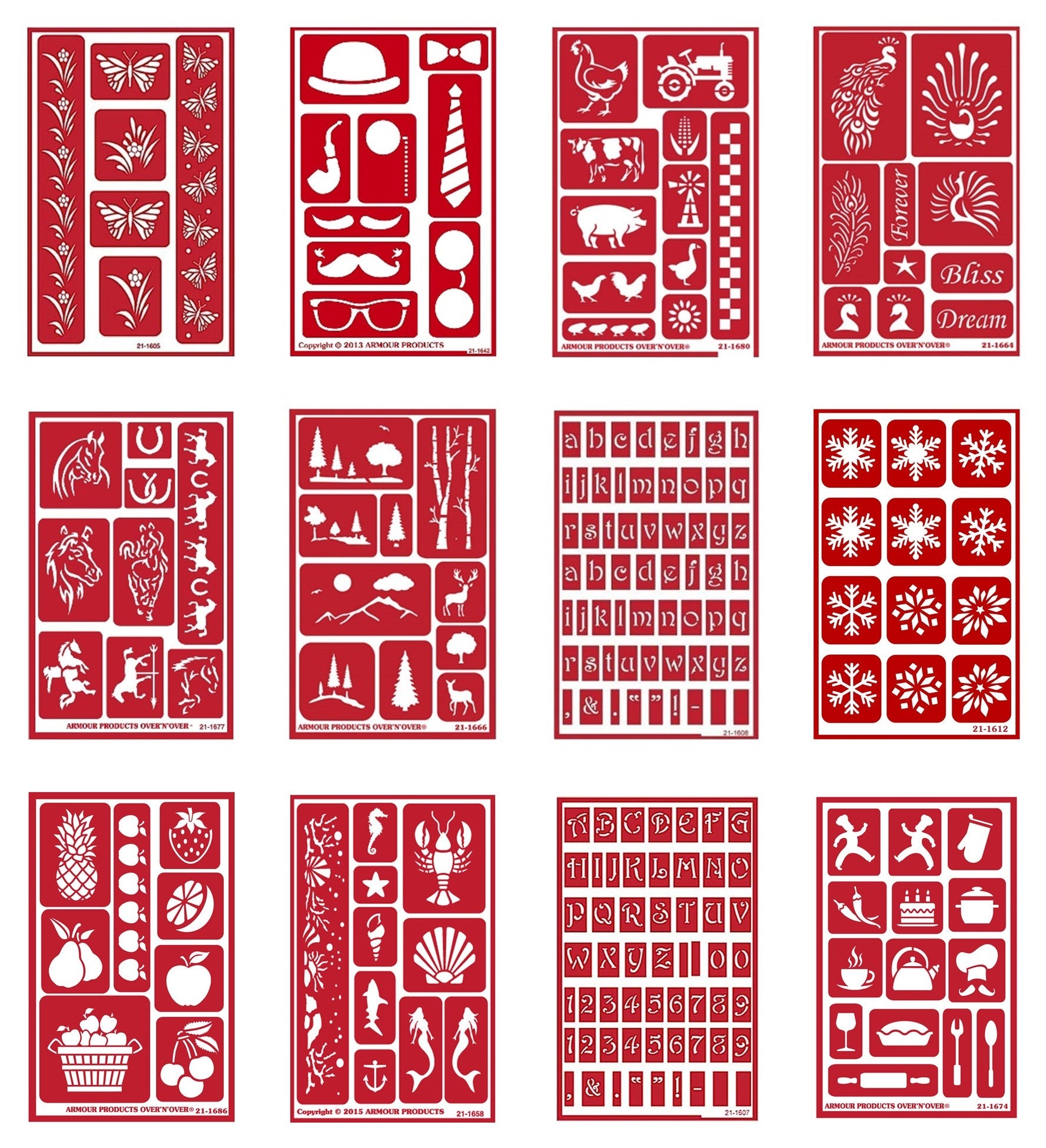 Armour Etch - Over 'N' Over Re-usable Etching Stencils - Various Types