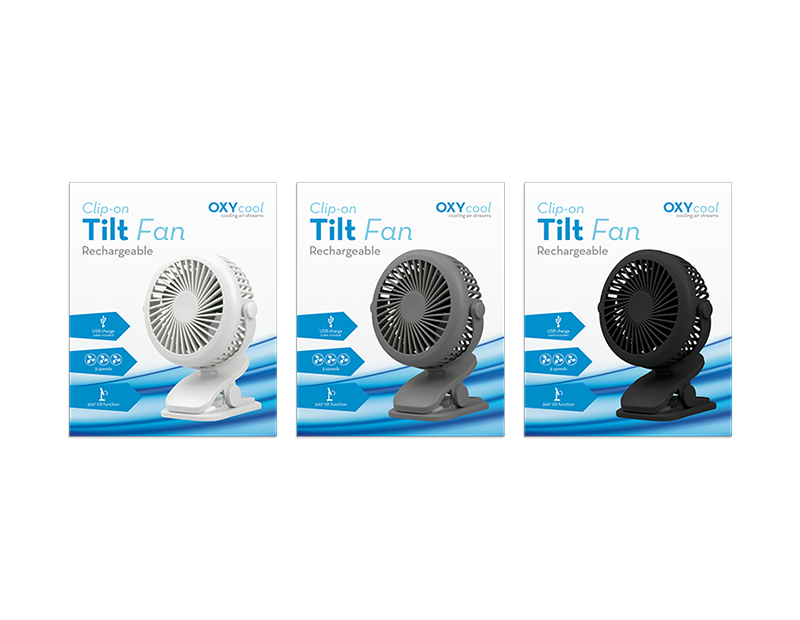 Clip-On Tilt Rechargeable Fan - 3 Colours Available