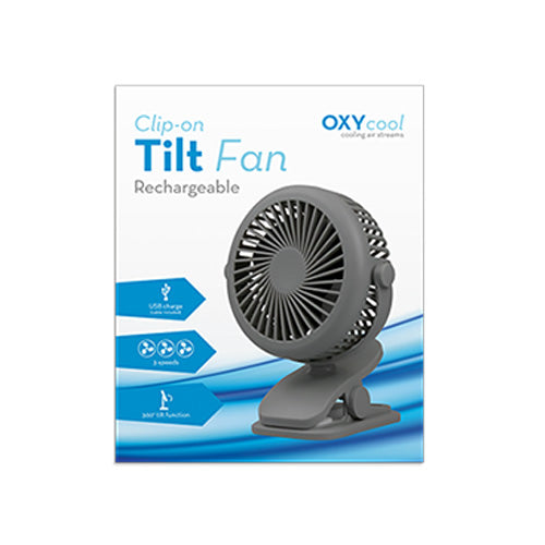 Clip-On Tilt Rechargeable Fan - 3 Colours Available