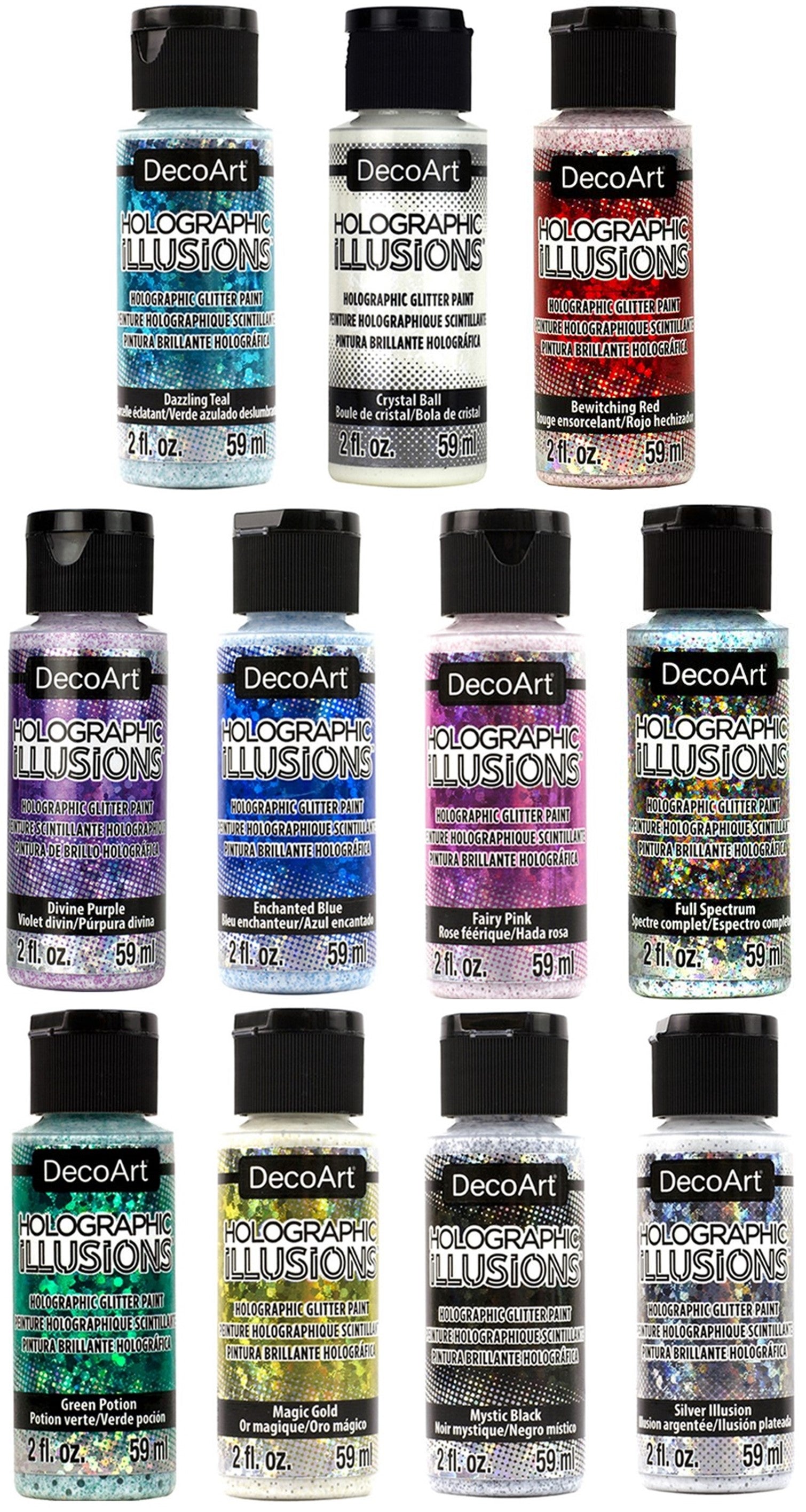 DecoArt - Holographic Illusions- 59ml Bottles - Various Colours