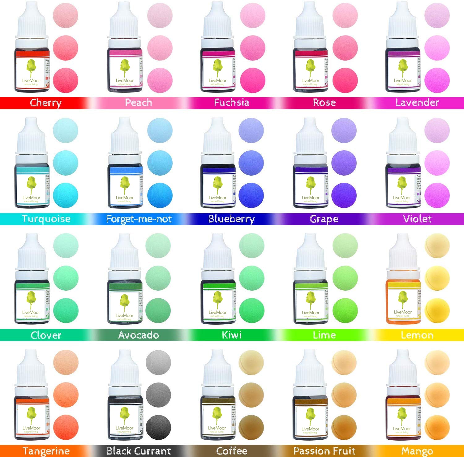 Liquid Dye's for Soap - Sets of 10 or 20 - 6ml Bottles - Various Colours