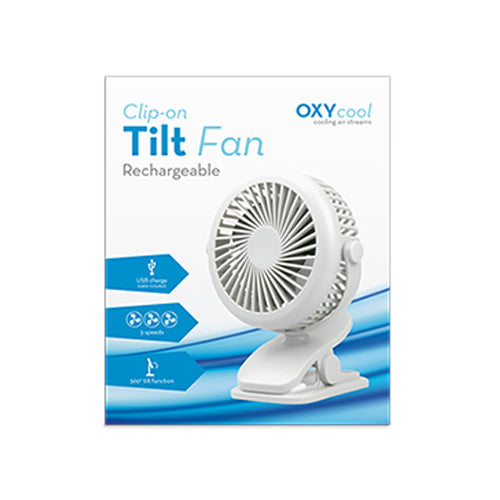 Clip-On Tilt Rechargeable Fan - 3 Colours Available